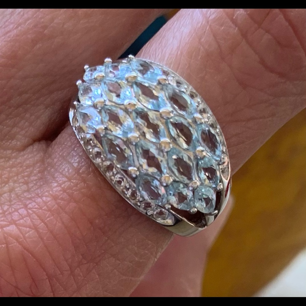 Sterling Silver 925 Ring with Authentic Aquamarine Stones and CZ
